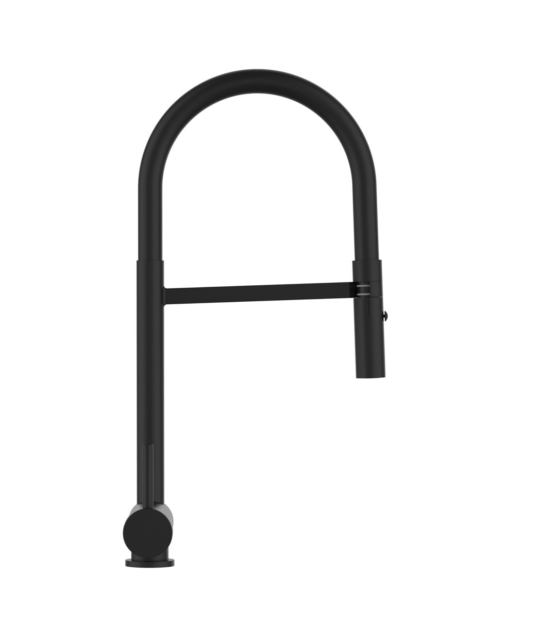 Under Window Kitchen Tap, folding spout to reach 6 cm, handle on LEFT side, with 360° swivel spout and 2-jets removable Spray, Matte Black