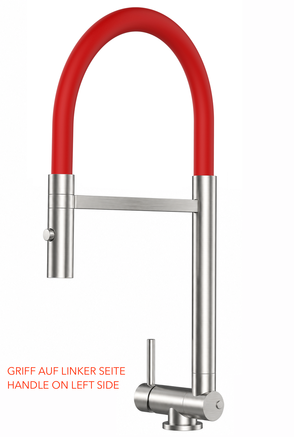 Wasserhahn Vorfenster Küchenarmatur, Umklappbar 4,5 CM, LINKER HEBEL, mit 360° schwenkbarem Auslauf abnehmbare 2 strahl Handbrause, Gebürstet / Rot