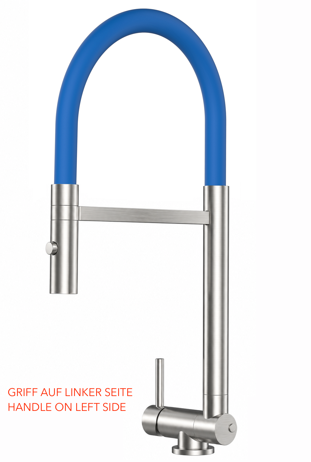Wasserhahn Vorfenster Küchenarmatur, Umklappbar 4,5 CM, LINKER HEBEL, mit 360° schwenkbarem Auslauf abnehmbare 2 strahl Handbrause, Gebürstet / Blau