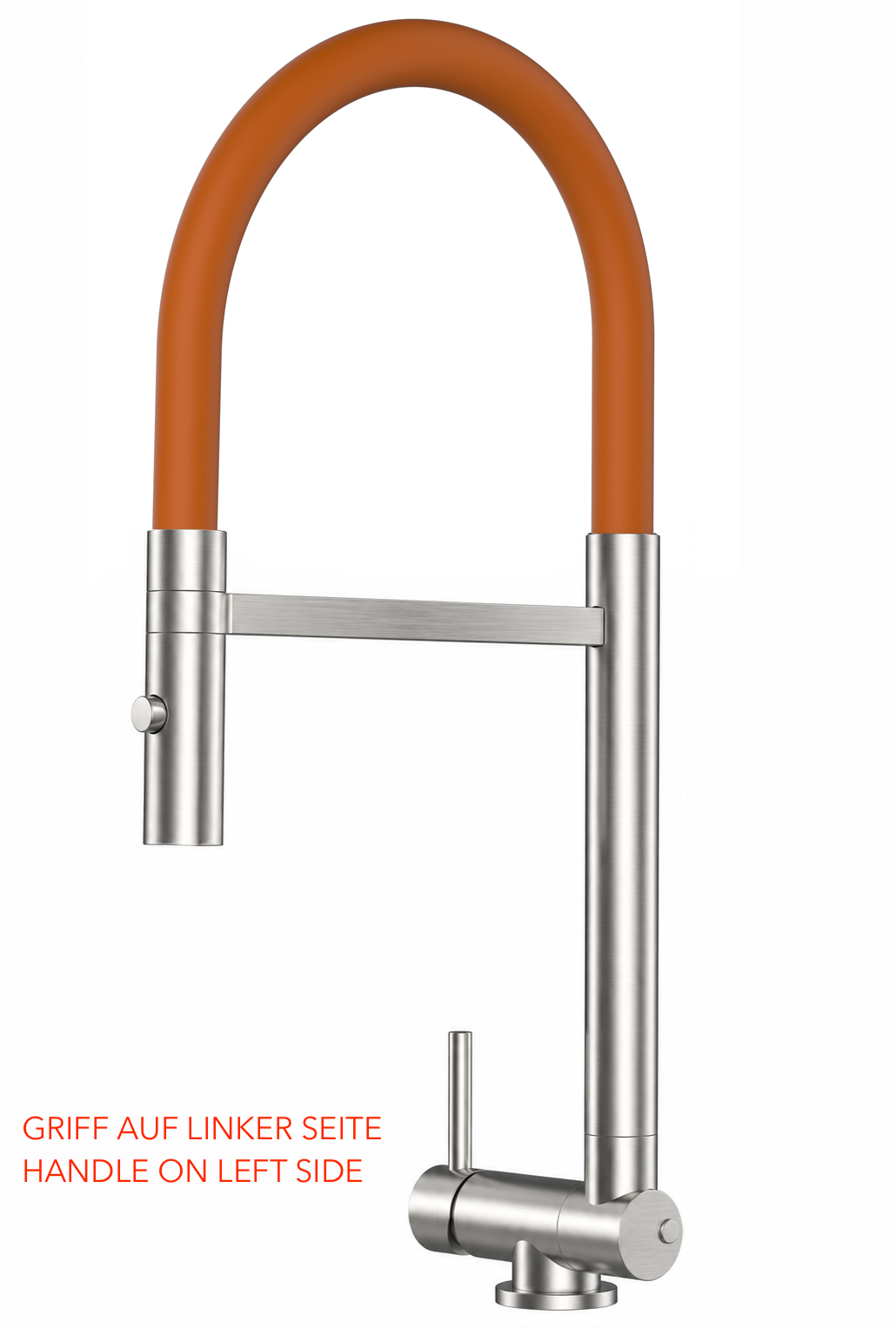 Wasserhahn Vorfenster Küchenarmatur, Umklappbar 4,5 CM, LINKER HEBEL, mit 360° schwenkbarem Auslauf abnehmbare 2 strahl Handbrause, Gebürstet / Orange