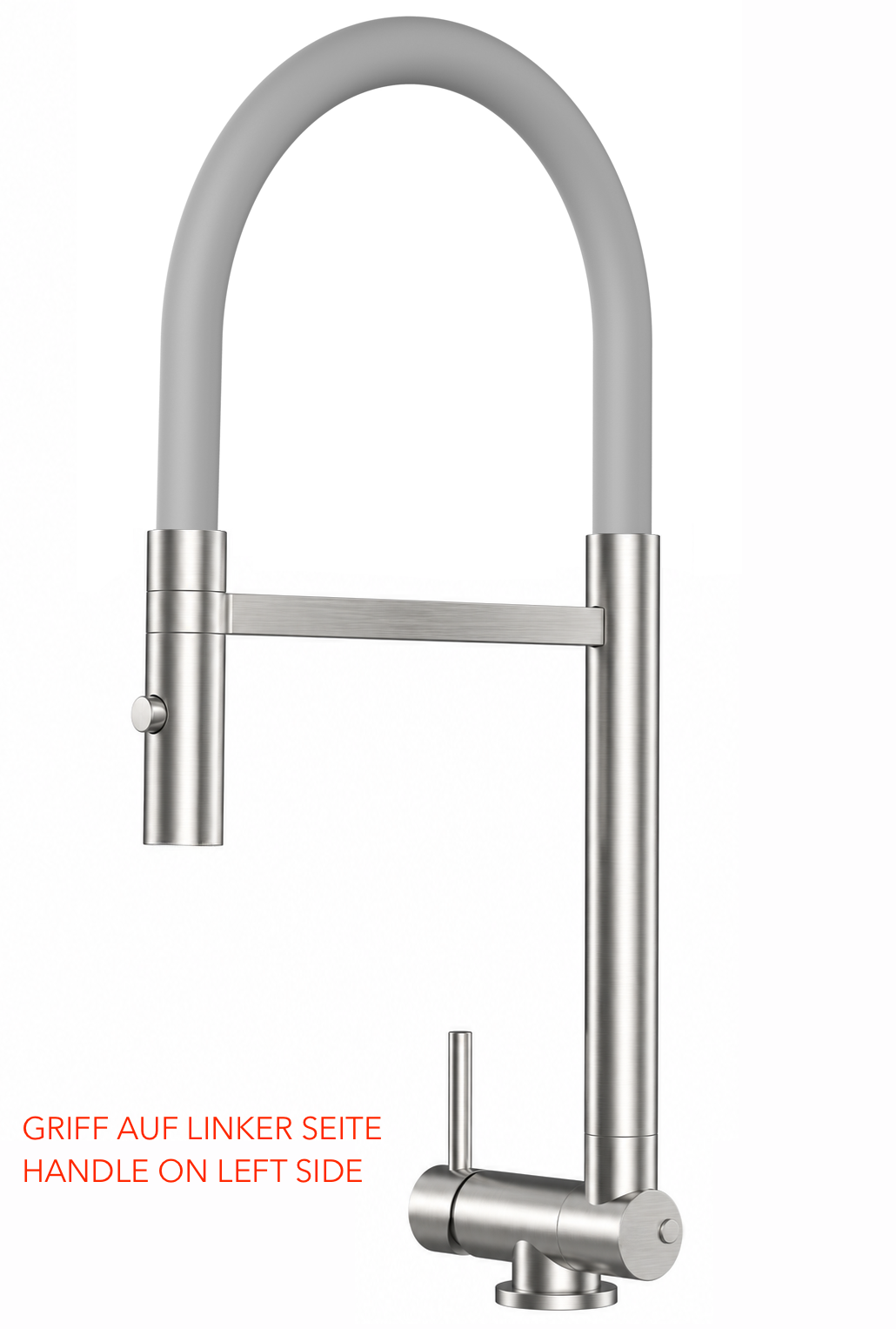 Wasserhahn Vorfenster Küchenarmatur, Umklappbar 4,5 CM, LINKER HEBEL, mit 360° schwenkbarem Auslauf abnehmbare 2 strahl Handbrause, Gebürstet / Grau