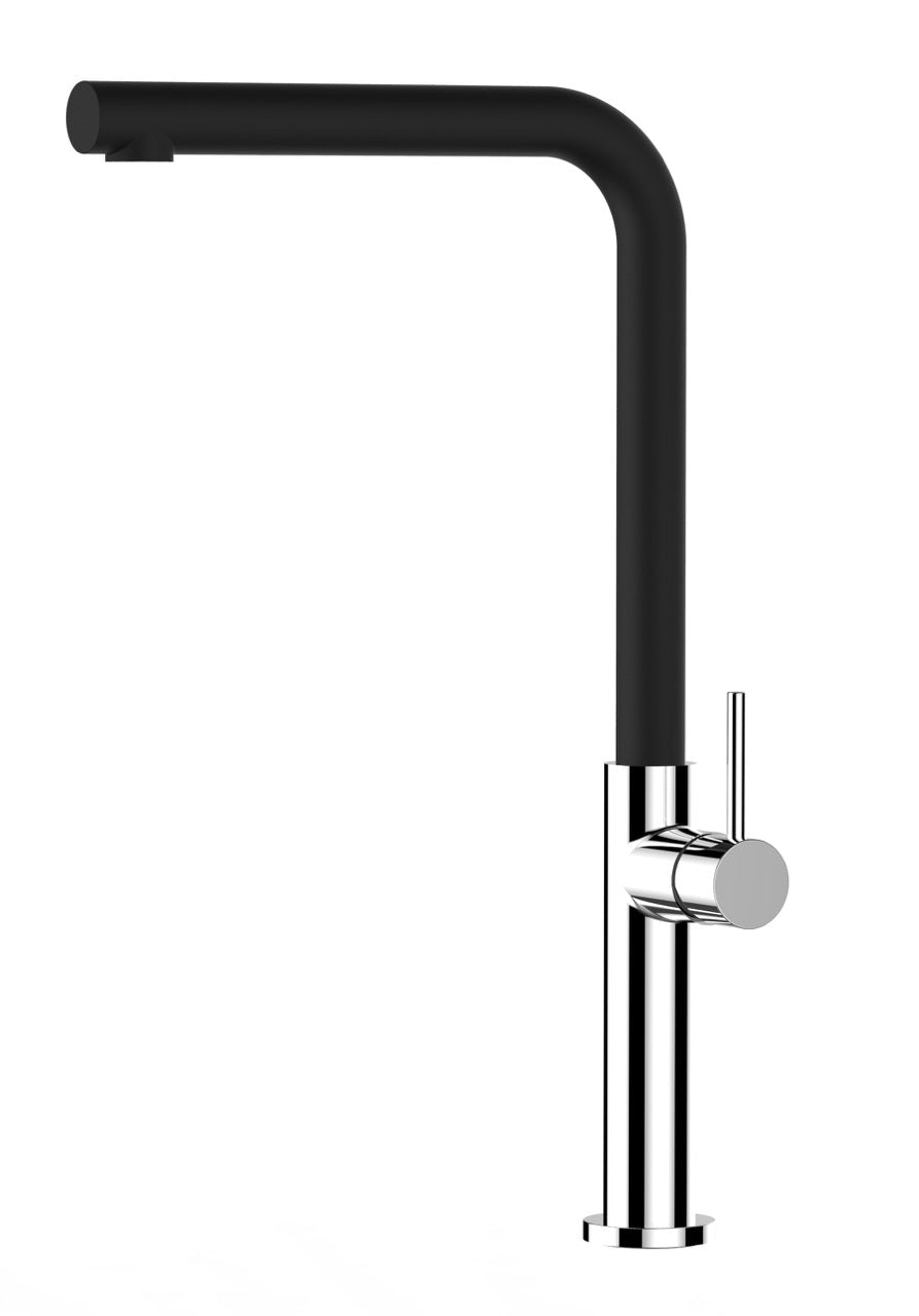 Kitchen Tap, Single lever, TC, with 360° swivel L-Spout, Chrome / Black Quartz