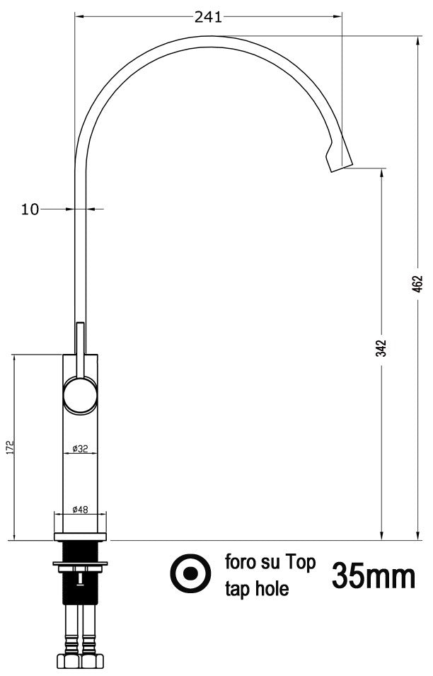 Kitchen Tap, Single lever, TC, with 360° swivel flat U-Spout, Chrome