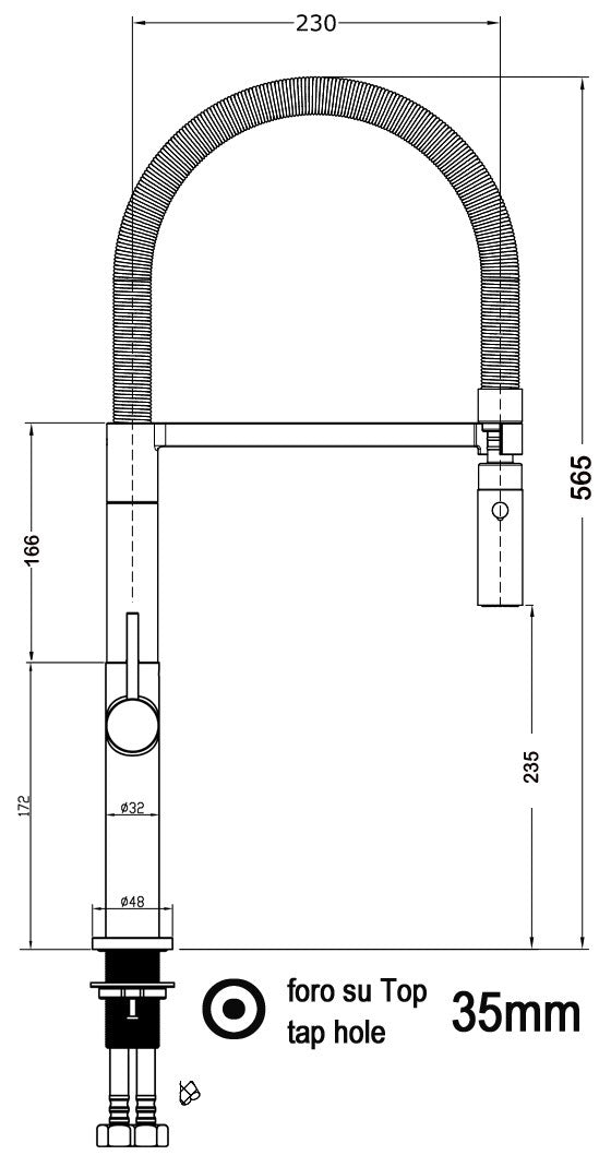 Kitchen Tap, Single lever, TC, with 360° swivel spout and 2-jets removable Spray, Chrome / Orange