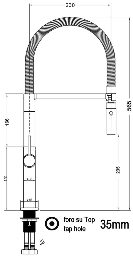 Kitchen Tap, Single lever, TC, with 360° swivel spout and 2-jets removable Spray, Chrome / Orange
