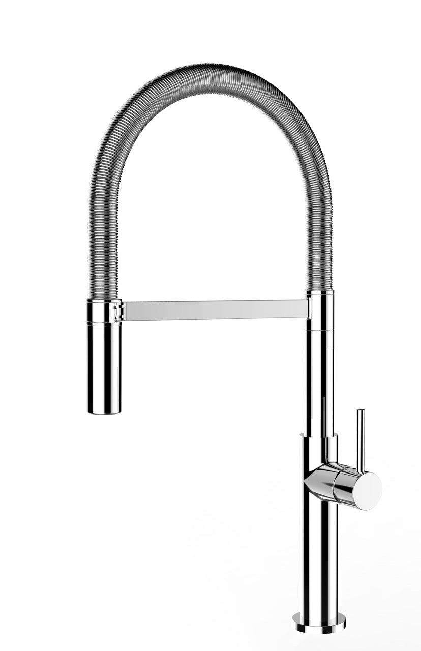 Kitchen Tap, Single lever, TC, with 360° swivel spout and 2-jets removable Spray, Chrome - Short Version 48CM