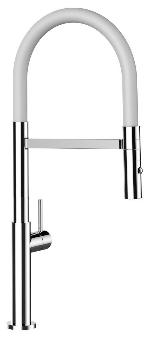 Kurzversion 48cm Minimalistischer Wasserhahn Küchenarmatur, TECNO, mit 360° schwenkbarem Auslauf, abnehmbare 2 strahl Handbrause, Verchromt / Weiß