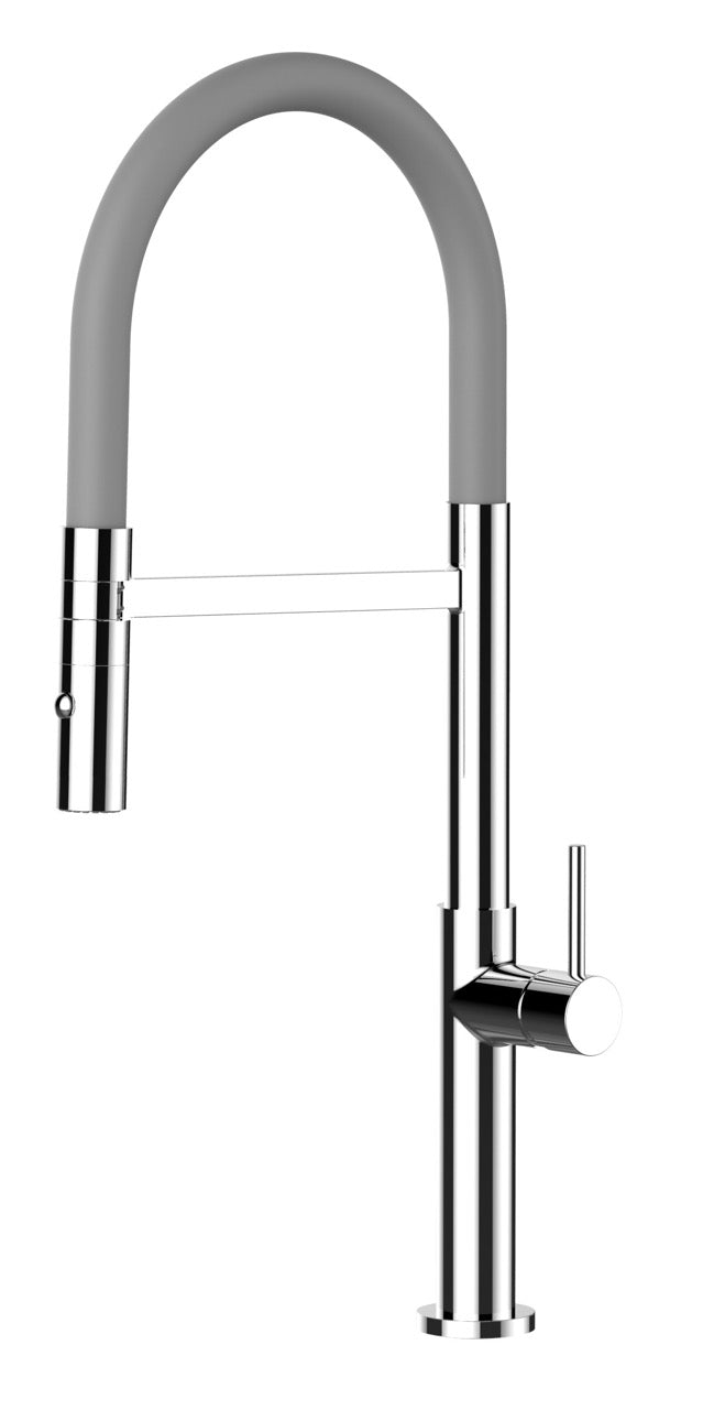 Kitchen Tap, Single lever, TC, with 360° swivel spout and 2-jets removable Spray, Chrome / Gray - Short Version 48CM