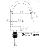 NIEDERDRUCK Unterfenster Küchenarmatur mit abschwenkbarer Auslauf - Gesamthöhe abgeschwenkt 6cm - Auslauf drehbar 360°