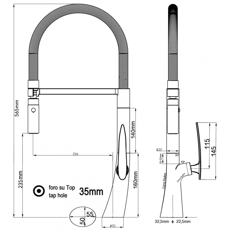 Organic Design Küchenmischer mit 360° schwenkbarer Auslauf und abnehmbarer 2 strahl Handbrause