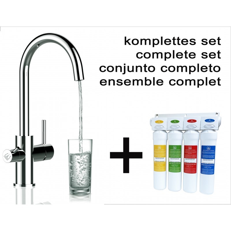 Vollständiges KIT 3-wege - Viziotechnik Küchenarmatur Chrom + Wasserfilter system Wasserhahn