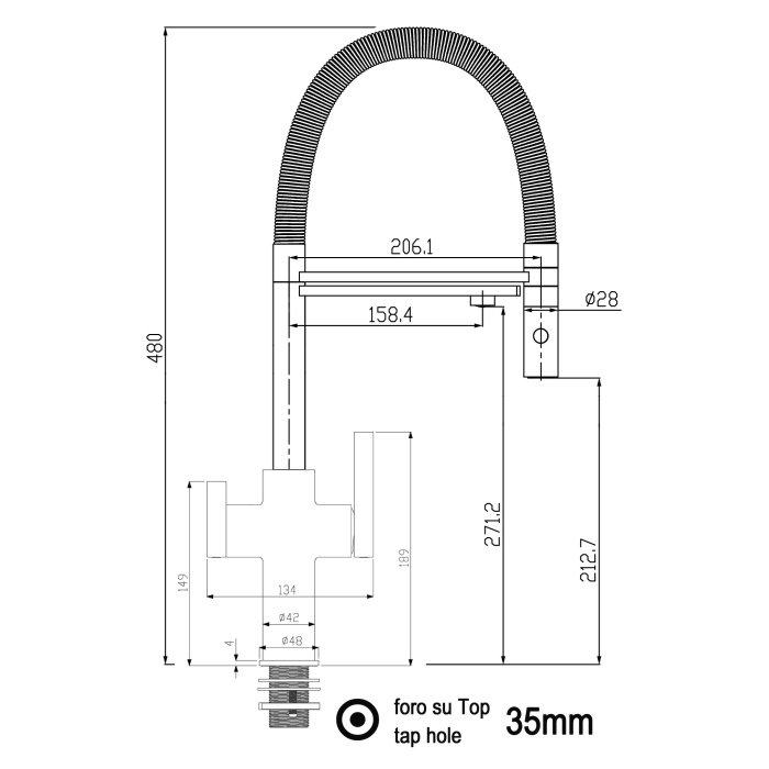 3 Wege Küchenmischer für alle gängigen Filtersysteme geeignet mit abnehmbarer 2 strahliger Handbrause - Chrom / Weiß