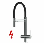 NIEDERDRUCK 3-Wege-Armatur Edelstahl Massiv, schwenkbarem Auslauf, abnehmbare 2 strahl Handbrause - Hochglanz / Schwarz