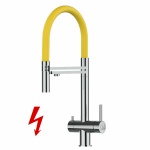 NIEDERDRUCK 3-Wege-Armatur Edelstahl Massiv, schwenkbarem Auslauf, abnehmbare 2 strahl Handbrause - Hochglanz / Gelb