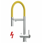 NIEDERDRUCK 3-Wege-Armatur Edelstahl Massiv, schwenkbarem Auslauf, abnehmbare 2 strahl Handbrause - Gebürstet / Gelb